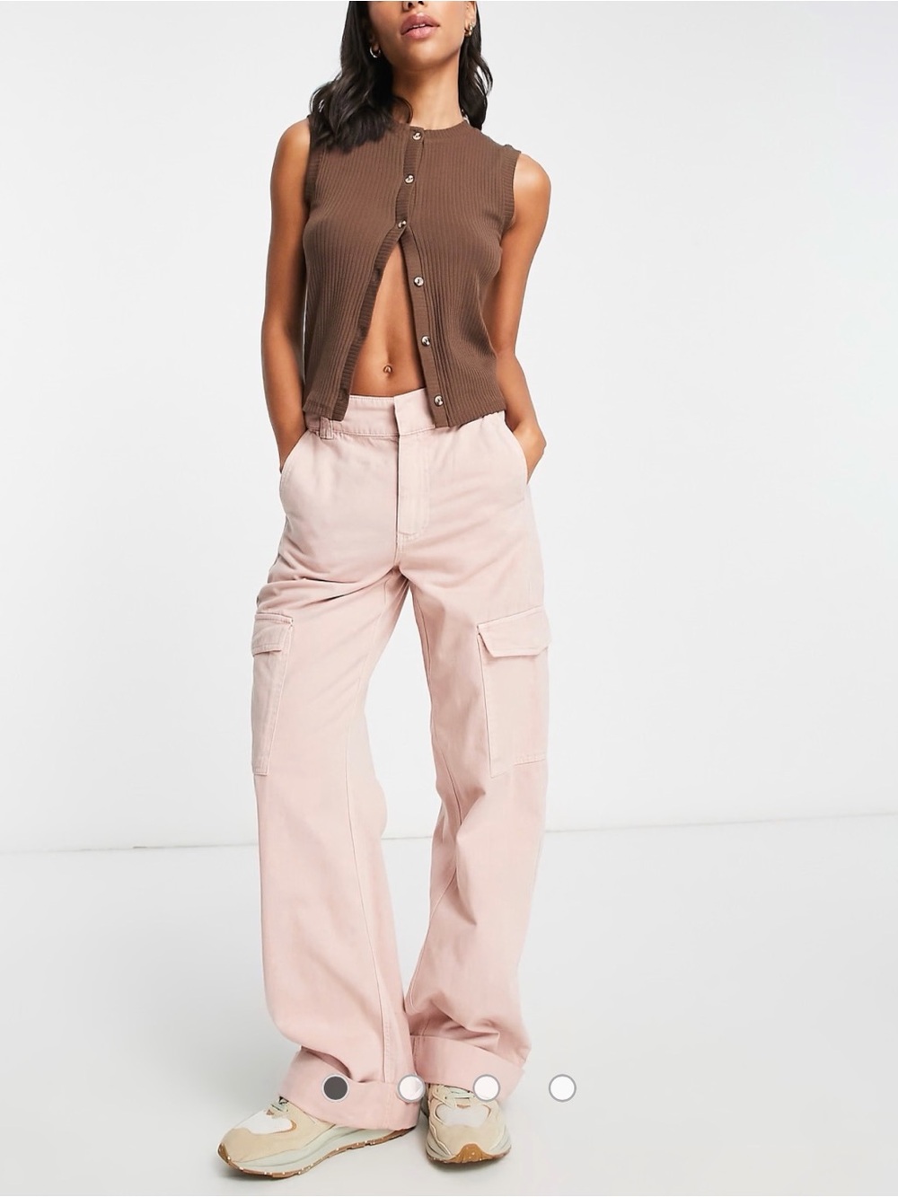 ASOS River Island mid rise cotton cargo Trousers pants in pink